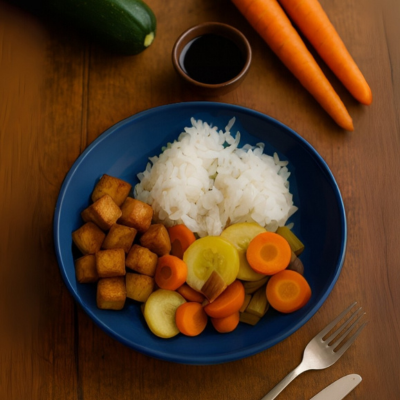 Tofu fumé laqué et légumes rôtis 